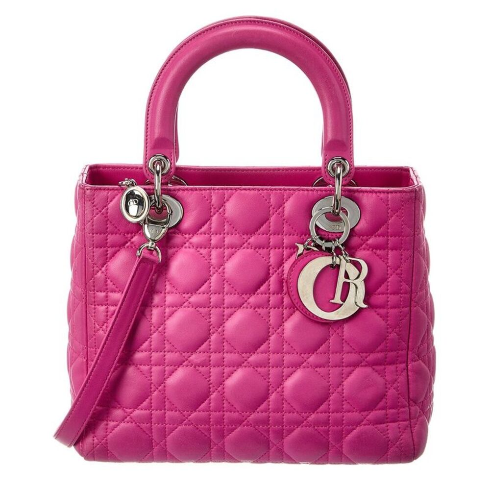 Dior Pink Lambskin Leather Cannage Medium Lady Dior (Authentic Pre-Loved)